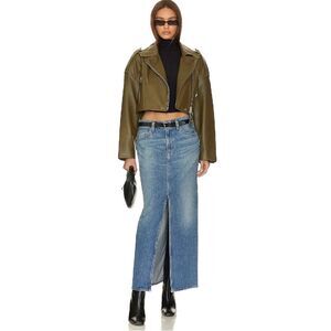 AGOLDE x SHOREDITCH SKI CLUB Leather Jacket XS Cropped Biker Moto Green Remi